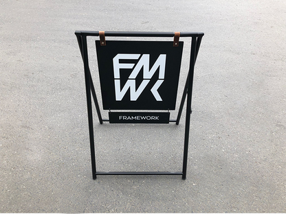 Double-sided printed A-frame sidewalk sign, used both indoors and outdoors, promotes businesses effectively. Ideal for daily menus, promotions, or event announcements, it is recognized by the keywords ‘sidewalk sandwich sign’ and ‘storefront A-frame sign.’