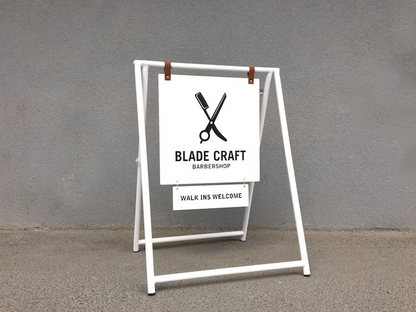 Durable double-sided A-frame sidewalk sign allows you to easily advertise your business. This eye-catching sign is perfect for displaying menus or promotions and adds value to your business as a ‘small business sign’ and ‘cafe sign.’ Suitable for both indoor and outdoor use.