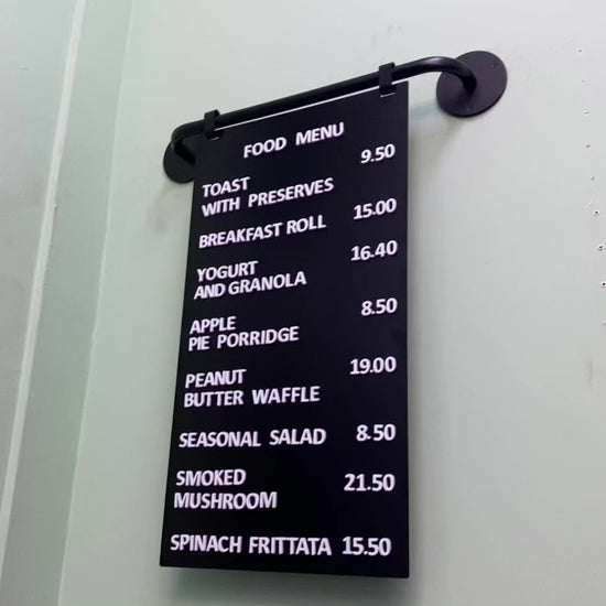 This modern magnetic menu display is designed for cafes and restaurants that want to update menus easily. Featuring magnetic letters that stay in place but can be rearranged quickly, this board offers both style and practicality. Perfect for displaying daily specials, seasonal offers, and menu changes.
